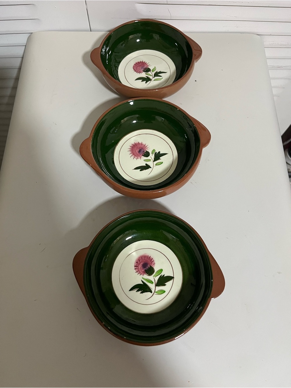 Stangl Pottery Thistle Lugged Soup Bowl set of 3.